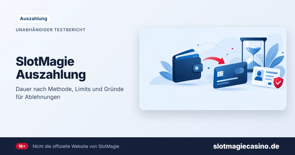 SlotMagie Auszahlung – Illustration: Geldbörse, Bankkarte, Sanduhr und Ausweis