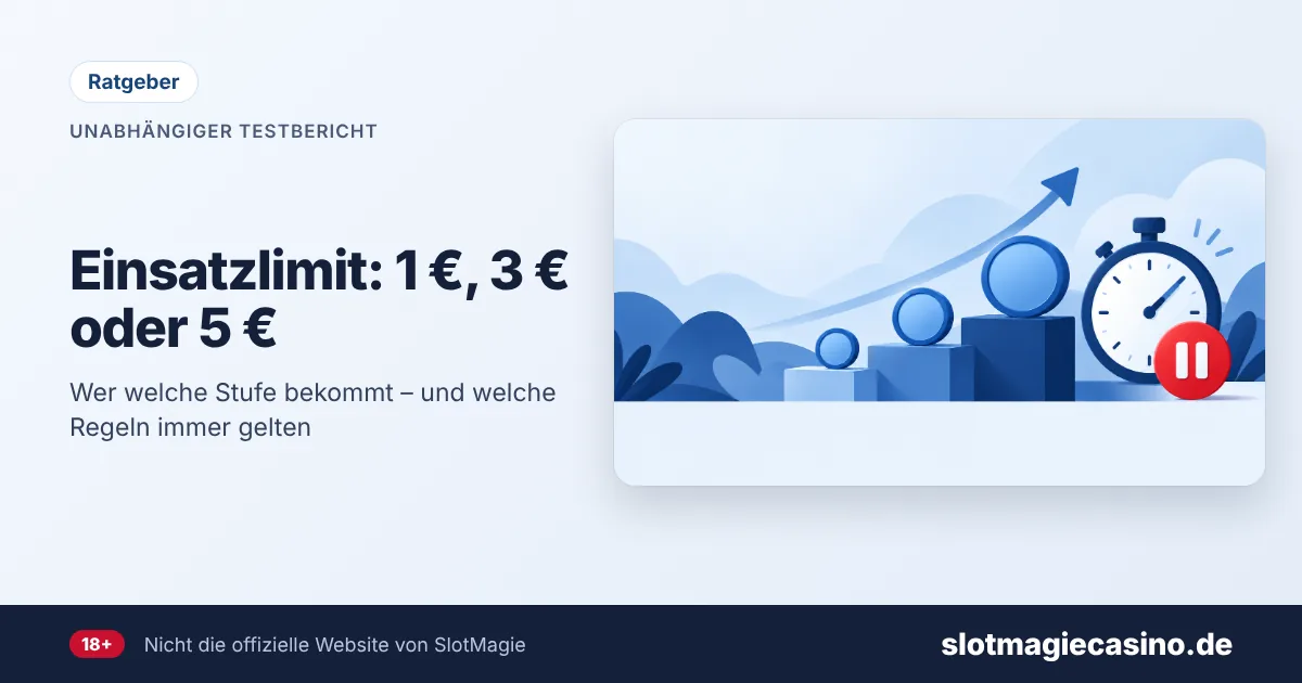 Einsatzlimit – Illustration: drei Stufen mit Münzen, Stoppuhr und Pause-Symbol