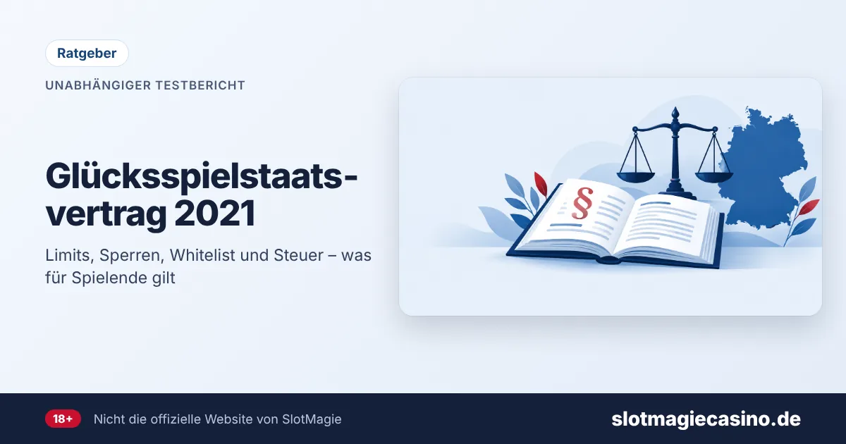 Glücksspielstaatsvertrag 2021 – Illustration: Gesetzbuch mit Paragrafenzeichen, Waage und Deutschlandkarte