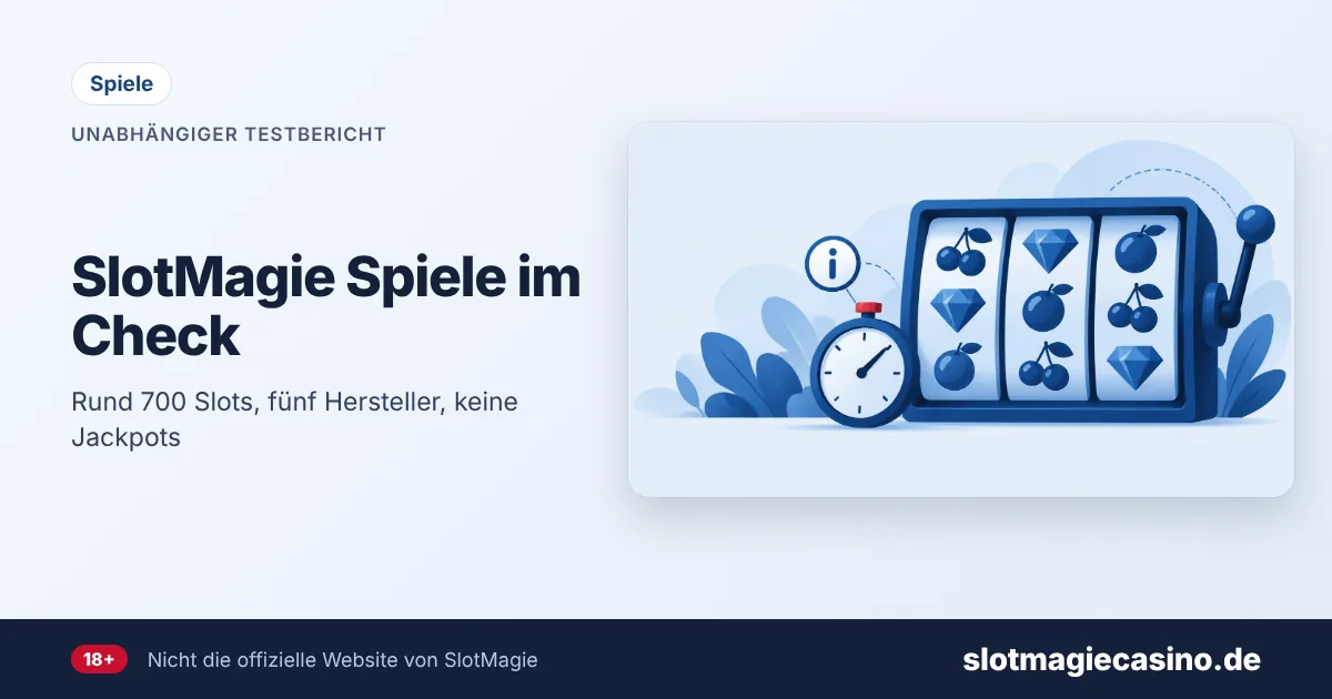 SlotMagie Spiele – Illustration: Spielautomat mit Walzen, Stoppuhr und Info-Symbol